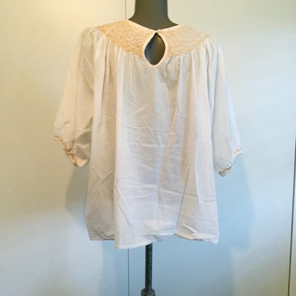 Solitaire Cotton White Boho Embroidered Puff Sleeve Blouse Tunic Top - Picture 3 of 12